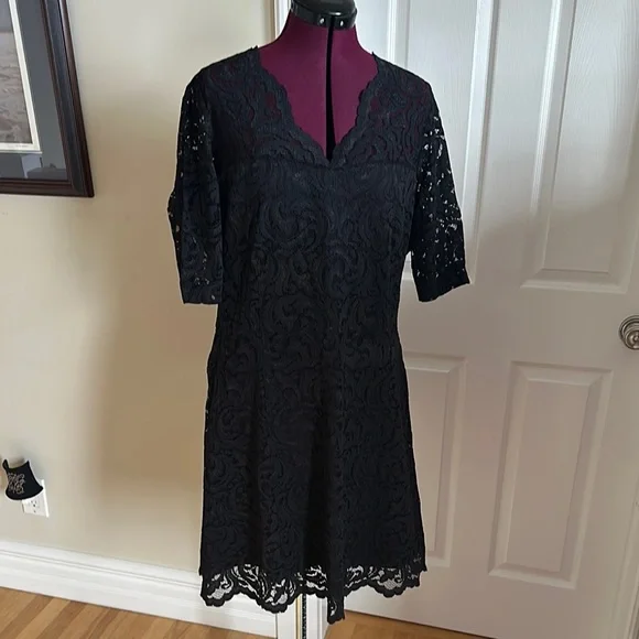 Garnet Hill Elegant Black Lace Dress - Picture 1 of 9